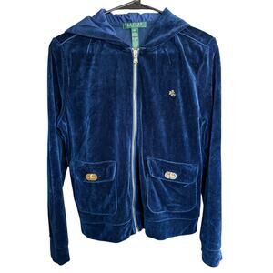 Lauren Ralph Lauren Womens Jacket Full Zip Hoodie Velvet Gold Crest PETITE L